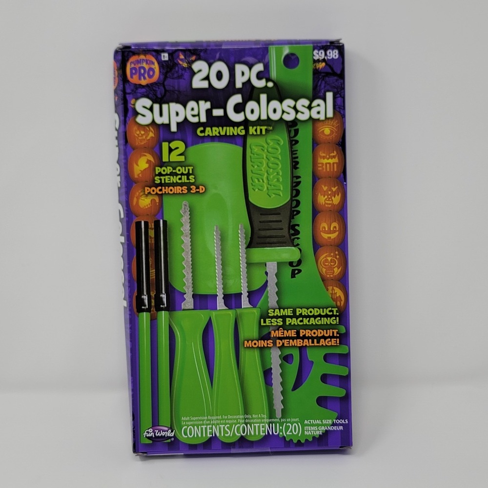 Pumpkin Pro 20 PC‎ Halloween Colossal Carving Kit Carve 12 Stencils 8 Tools